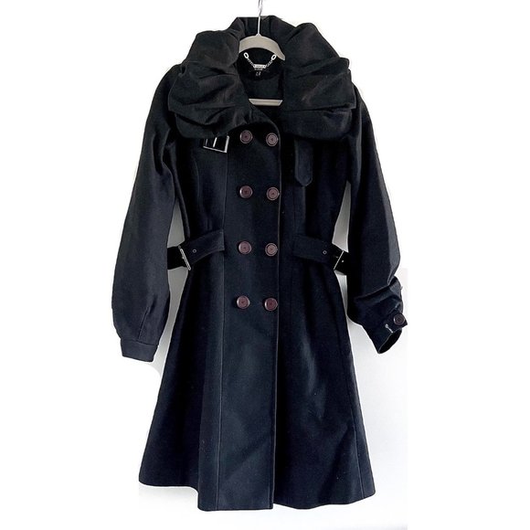 LeFull Black Wool / Cashmere Coat with Ruffle Collar Size 6 - Picture 2 of 12